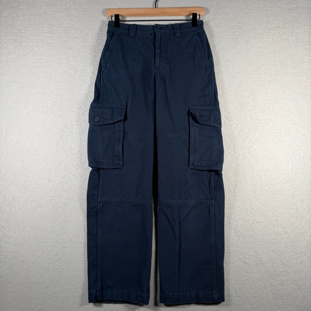 Tna Aritzia Women Navy Blue High Waisted Wide Leg Cotton Twill Cargo Pant Size 0